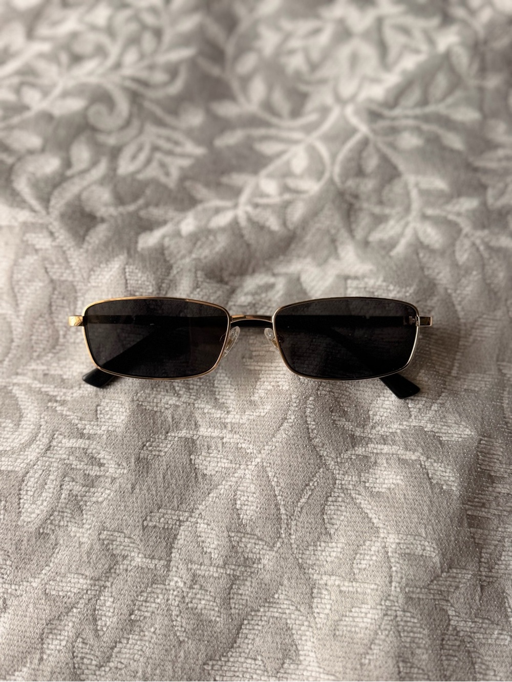 Classic Rectangular Gold Frame Sunglasses with Black Lenses